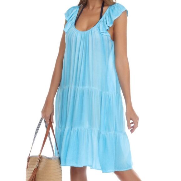 Raviya 76220PW Women's Sz Medium Turquoise Tie Dye Swim Cover-Up Dress - Picture 8 of 8